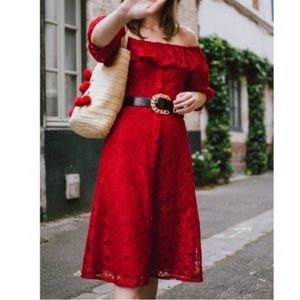 Zara Off the Shoulder Lace Midi Dress.